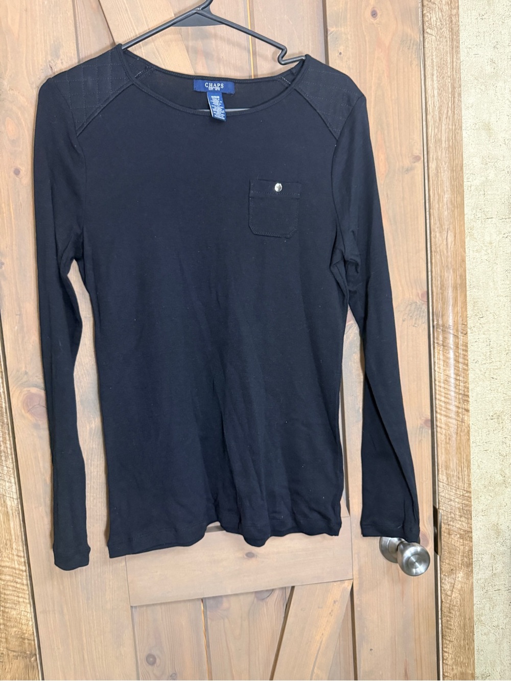 Chaps Black Ribbed Long Sleeve Crew Top